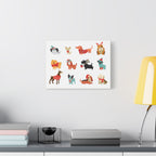 Holiday Dogs Canvas Wall Art — Cute Dachshund, Pug & Mixed Breeds in Winter Sweaters