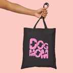 Dog Mom Canvas Tote Bag — Pink Retro Graphic Cotton Shopper for Pet Lovers