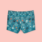 Paw Print Yoga Shorts — Women's Teal Pet Lover Activewear