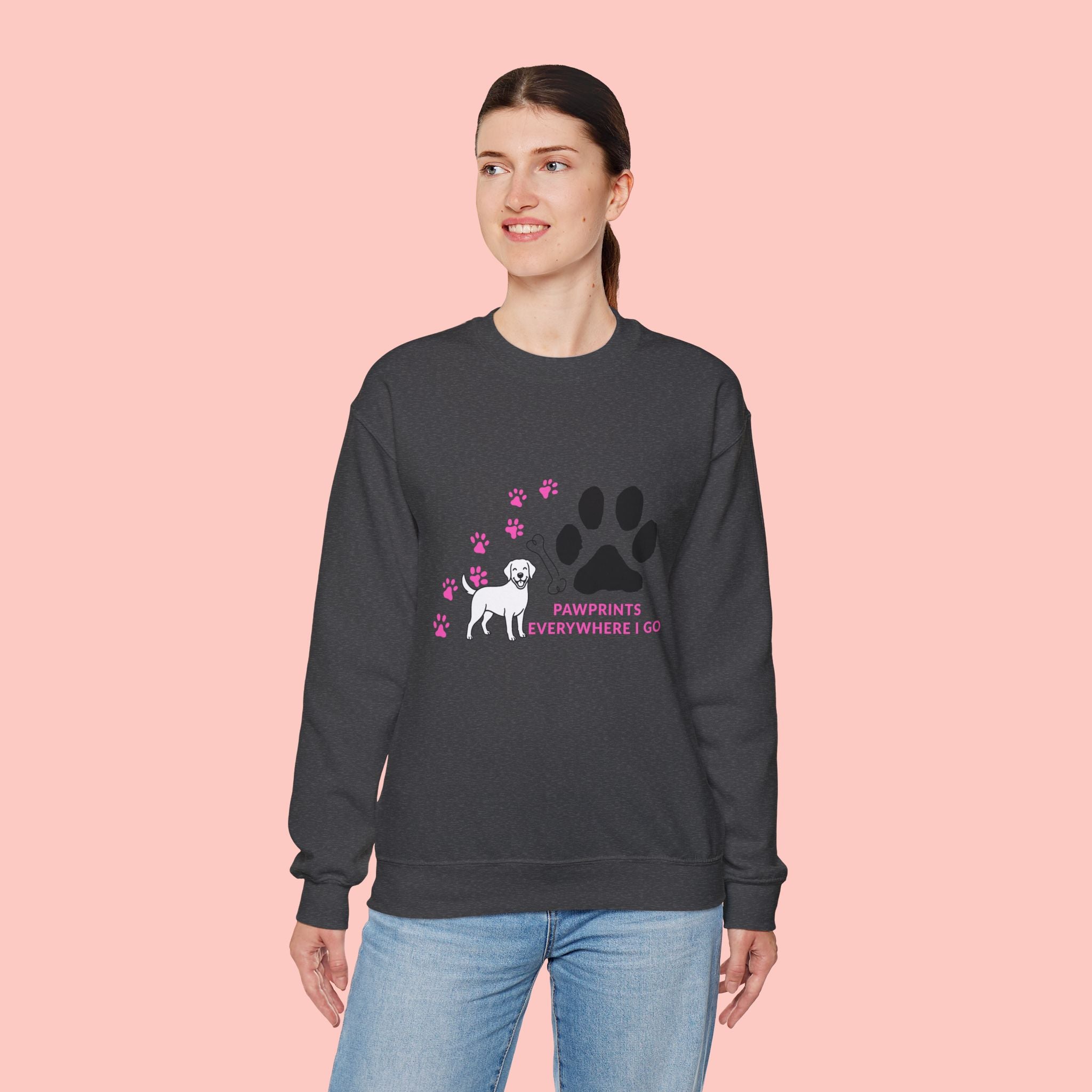 Crewneck Sweatshirt — "Pawprints Everywhere I Go" Dog Lover Graphic