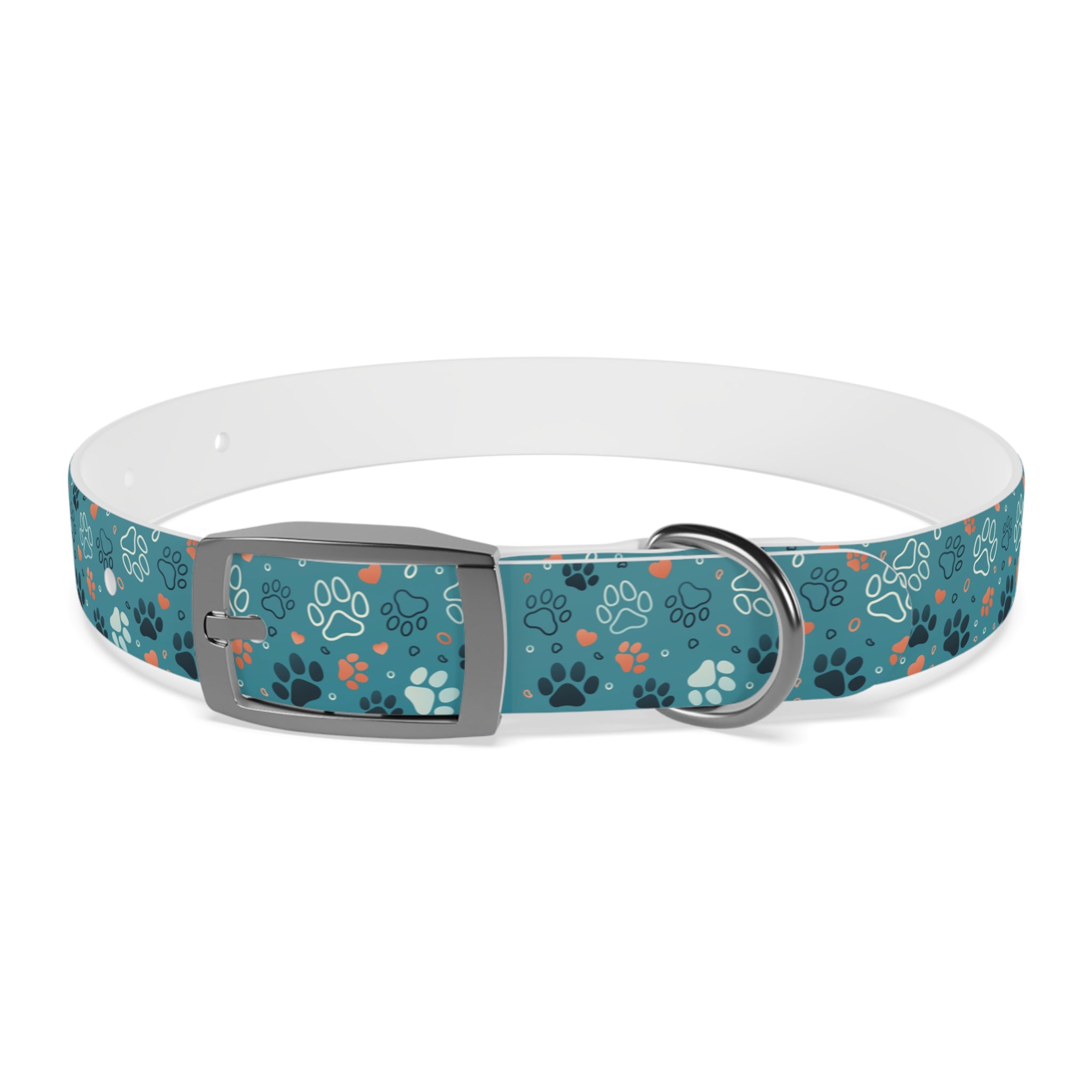 Paw Print Dog Collar — Teal Patterned Pet Collar for Small & Medium Dogs