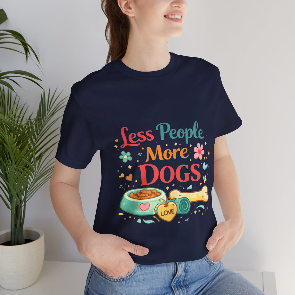 Less People More Dogs T-Shirt – Cute Dog Bowl & Bone Graphic Tee