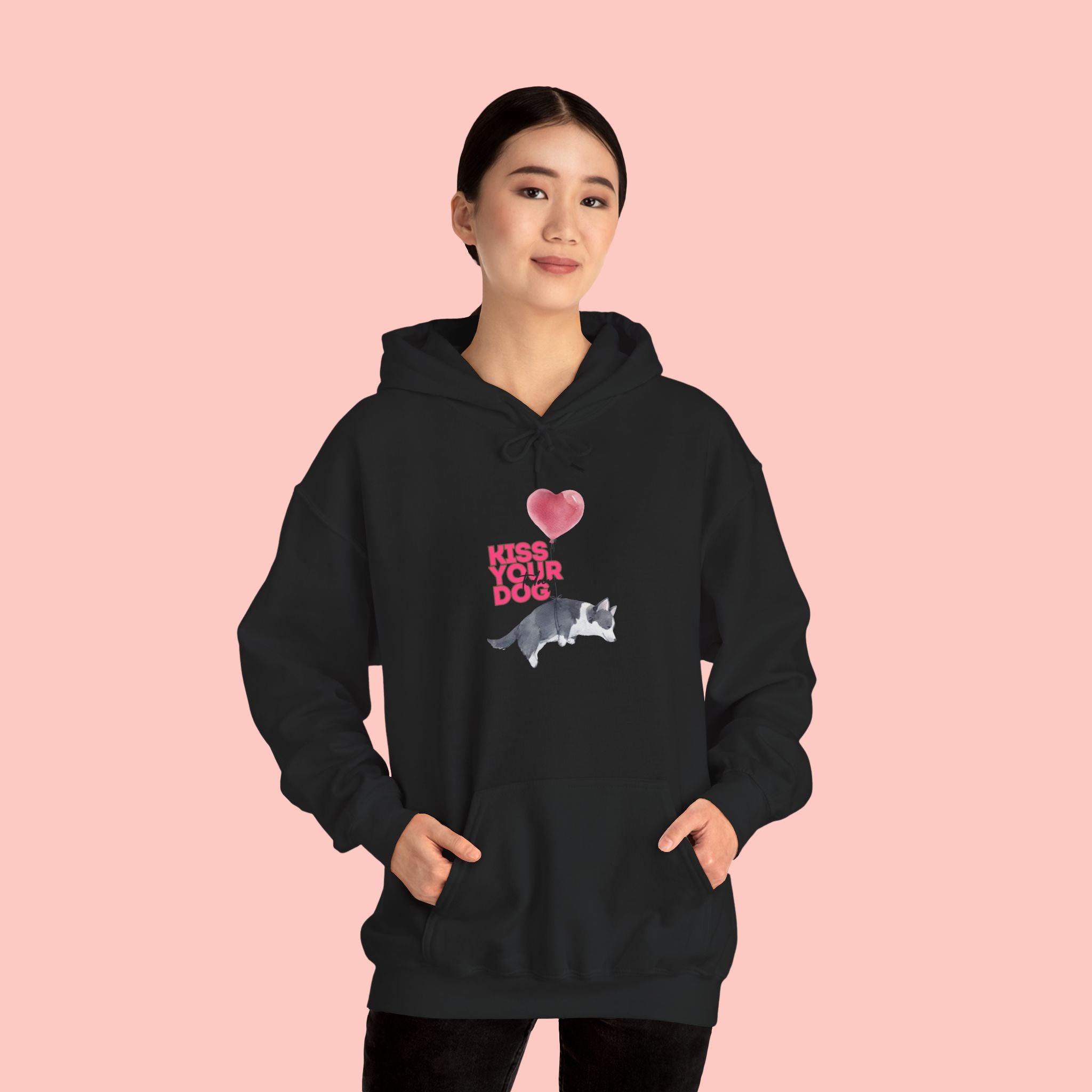 Kiss Your Dog Hoodie — Cute Heart & Dog Graphic Pullover