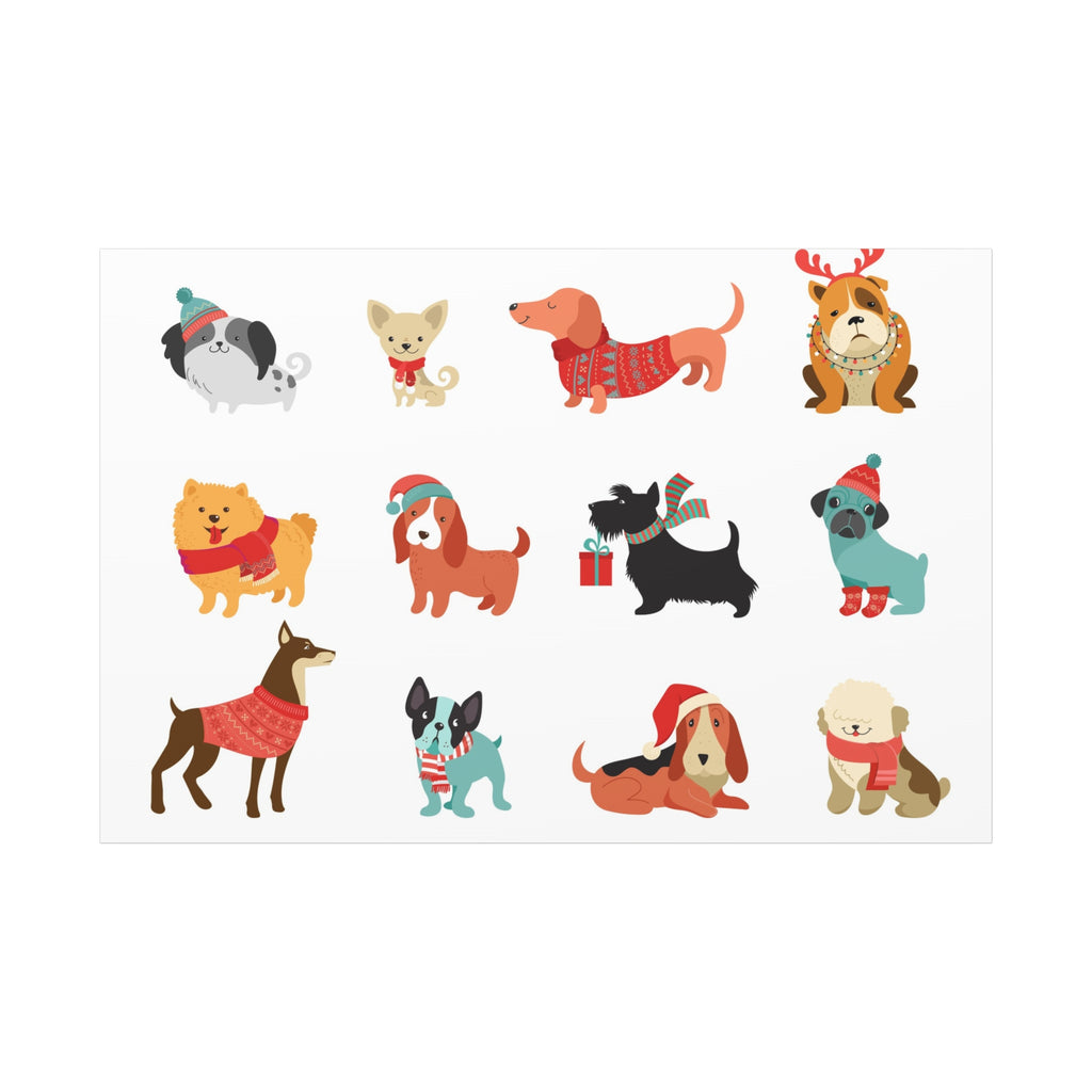 Holiday Dogs Canvas Wall Art — Cute Dachshund, Pug & Mixed Breeds in Winter Sweaters