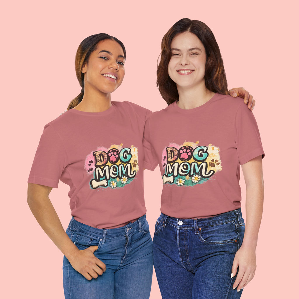 Dog Mom T-Shirt — Colorful Paw Print Graphic Tee for Pet Lovers