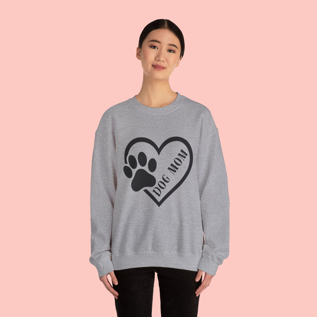Dog Mom Heart Paw Sweatshirt — Women's Crewneck for Pet Lovers