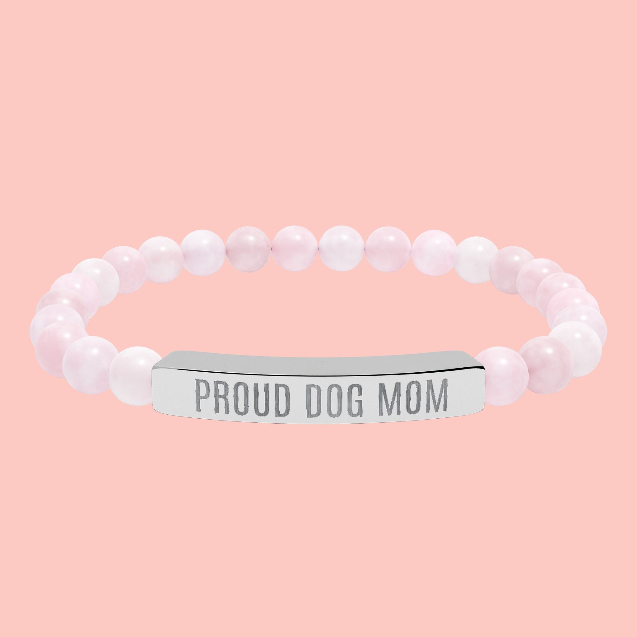Proud Dog Mom Natural Stone Stretch Bracelet – Engraved Bar Gift for Pet Lovers