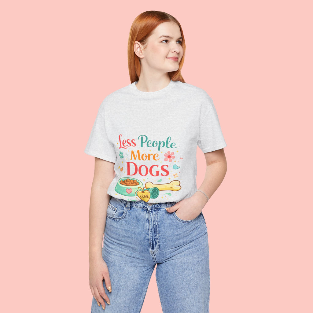 Less People More Dogs T-Shirt – Cute Dog Bowl & Bone Graphic Tee