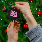 Dog Mom Ceramic Ornament — Pink Heart Typography Holiday Decoration