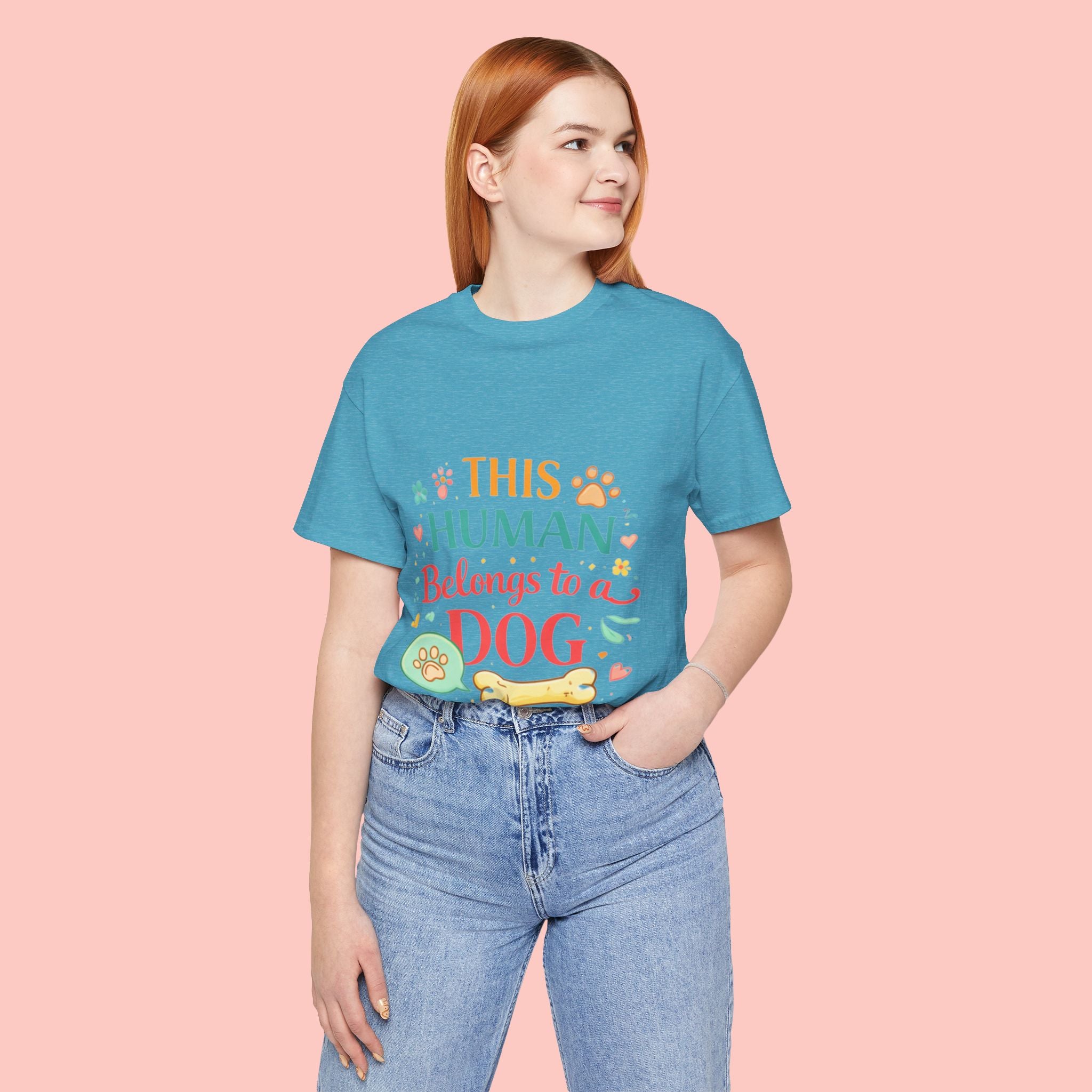 Dog Lover T-Shirt — "This Human Belongs to a Dog" Cute Paw Print Tee