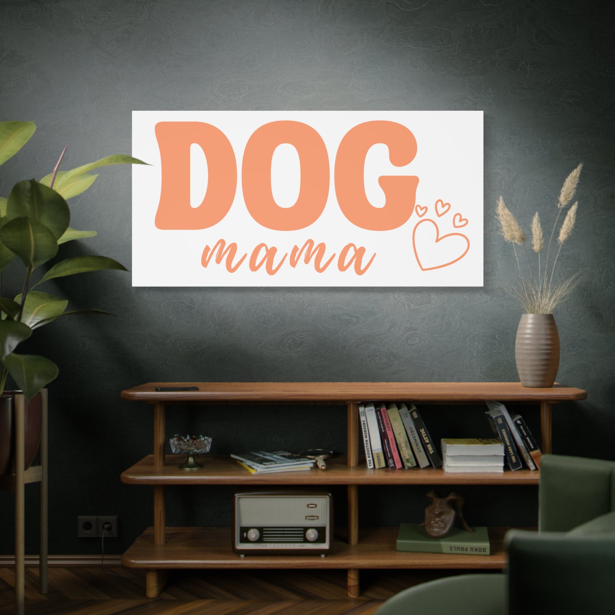 Dog Mama Matte Canvas Wall Art – Peach Script Pet Lover Decor