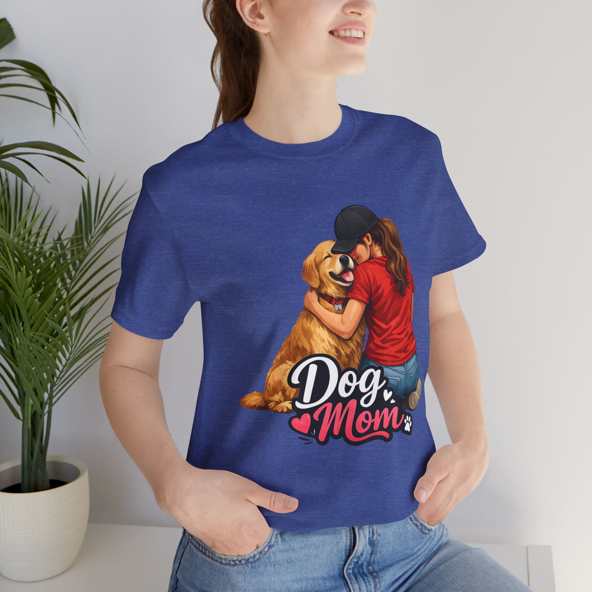 Dog Mom T-Shirt - Cute Woman Hugging Golden Retriever Tee