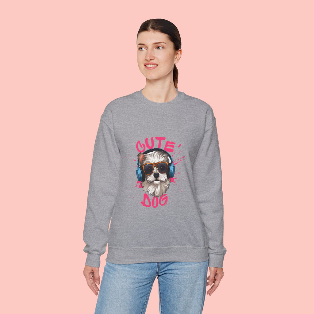 Cute Dog Sweatshirt — Cool Pup with Headphones Graphic Crewneck