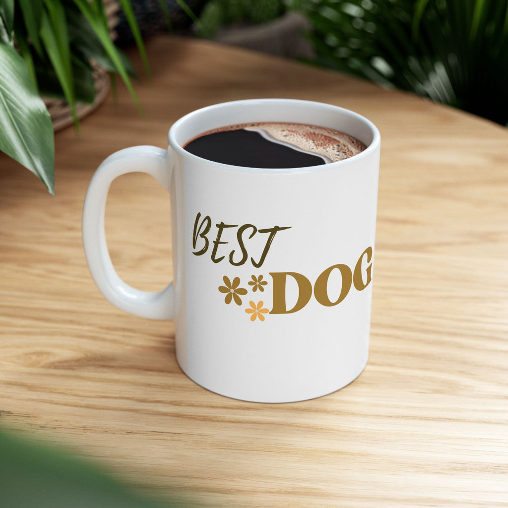 Dog Mom Ceramic Mug — 'Best Dog Mom Ever' Gold Script Coffee Cup (11oz & 15oz)