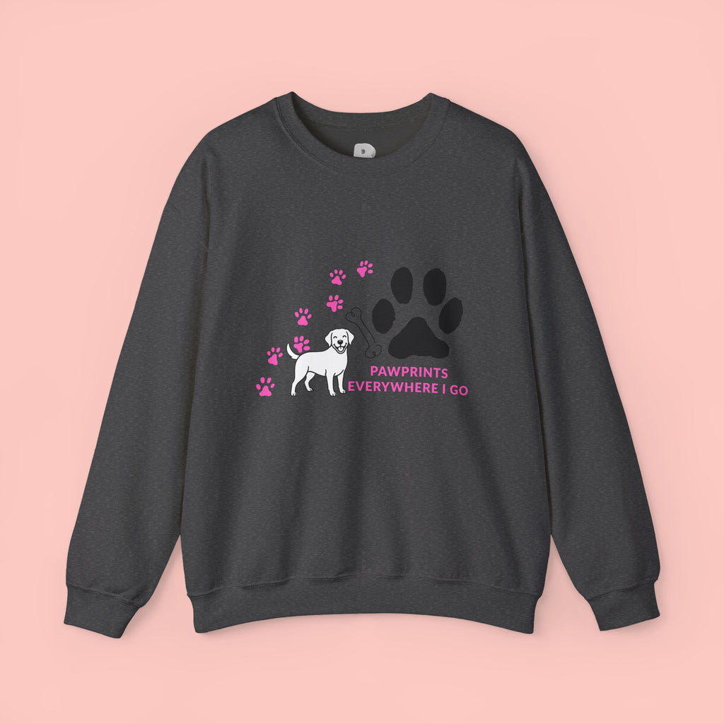 Crewneck Sweatshirt — "Pawprints Everywhere I Go" Dog Lover Graphic