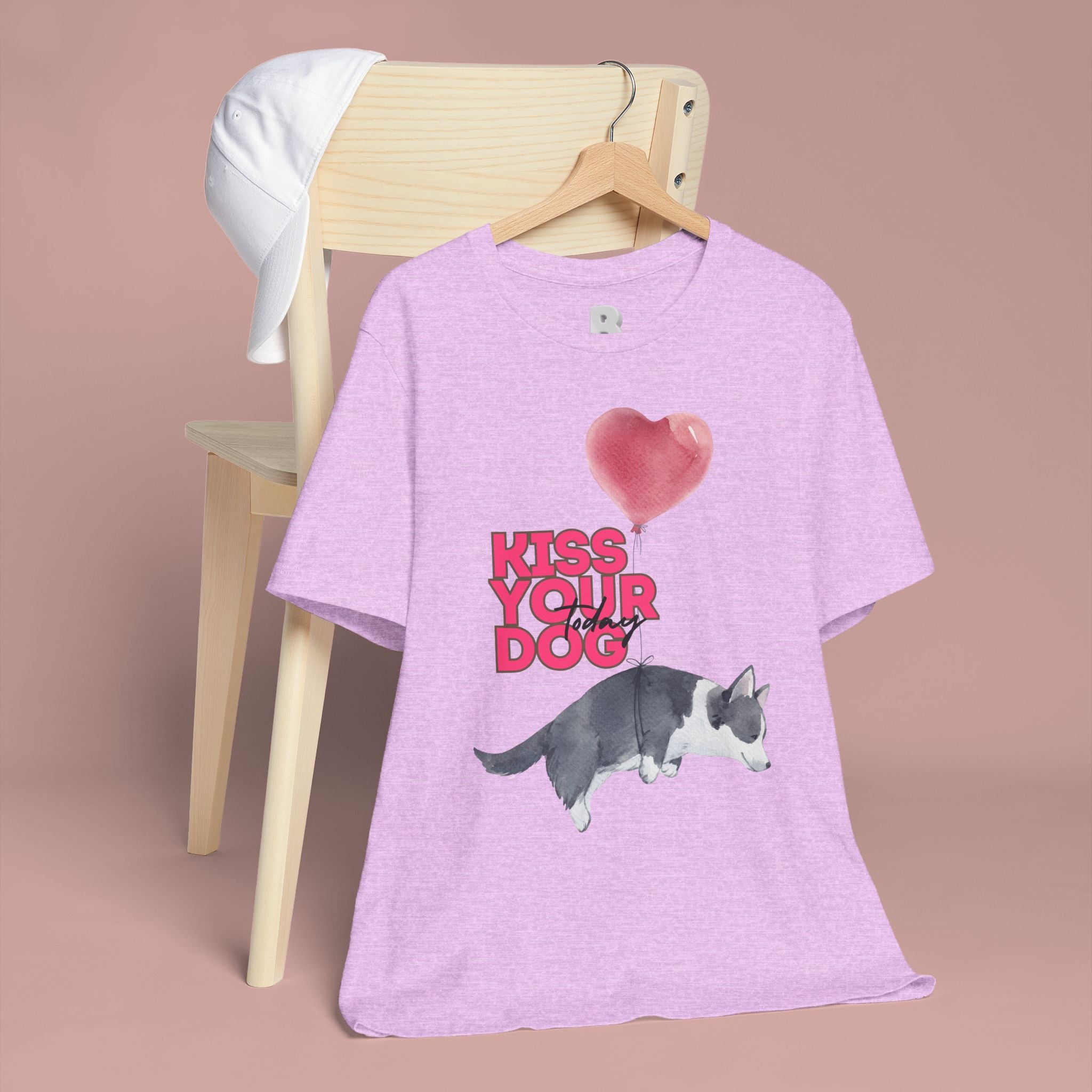 Kiss Your Dog T-Shirt — Cute Corgi with Heart Balloon Pet Lover Tee