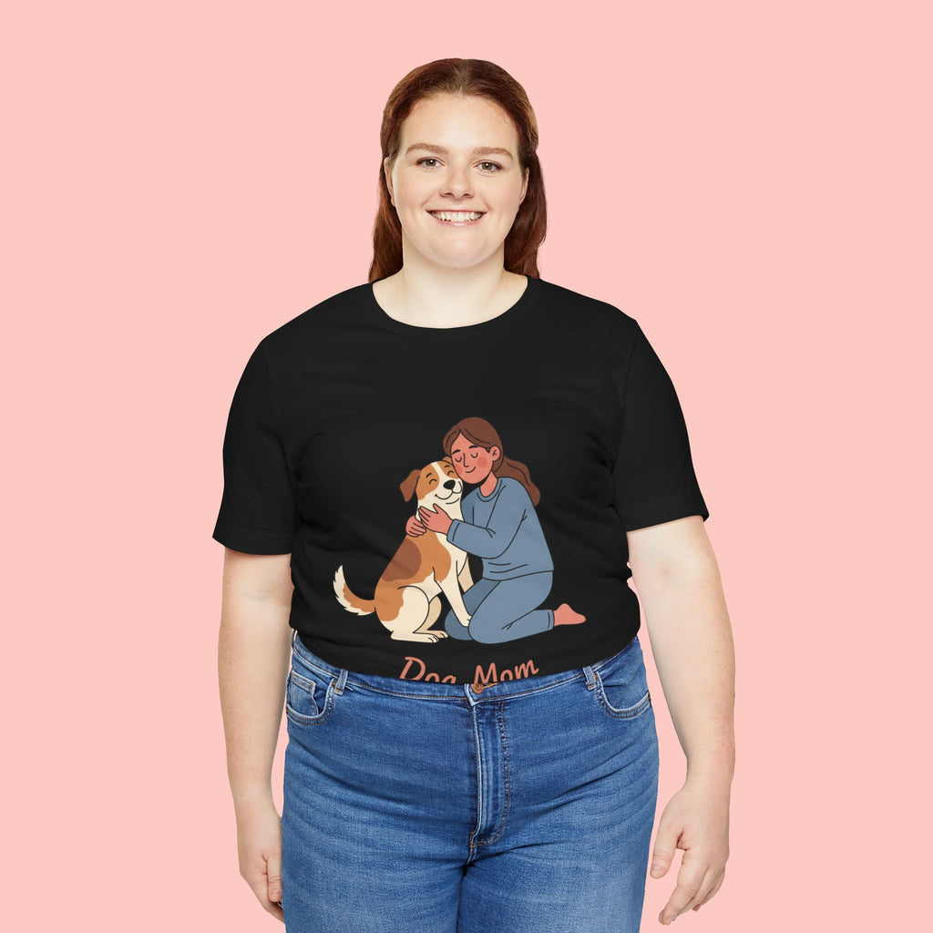 Dog Mom T‑Shirt — Cute Woman Hugging Dog Graphic Tee