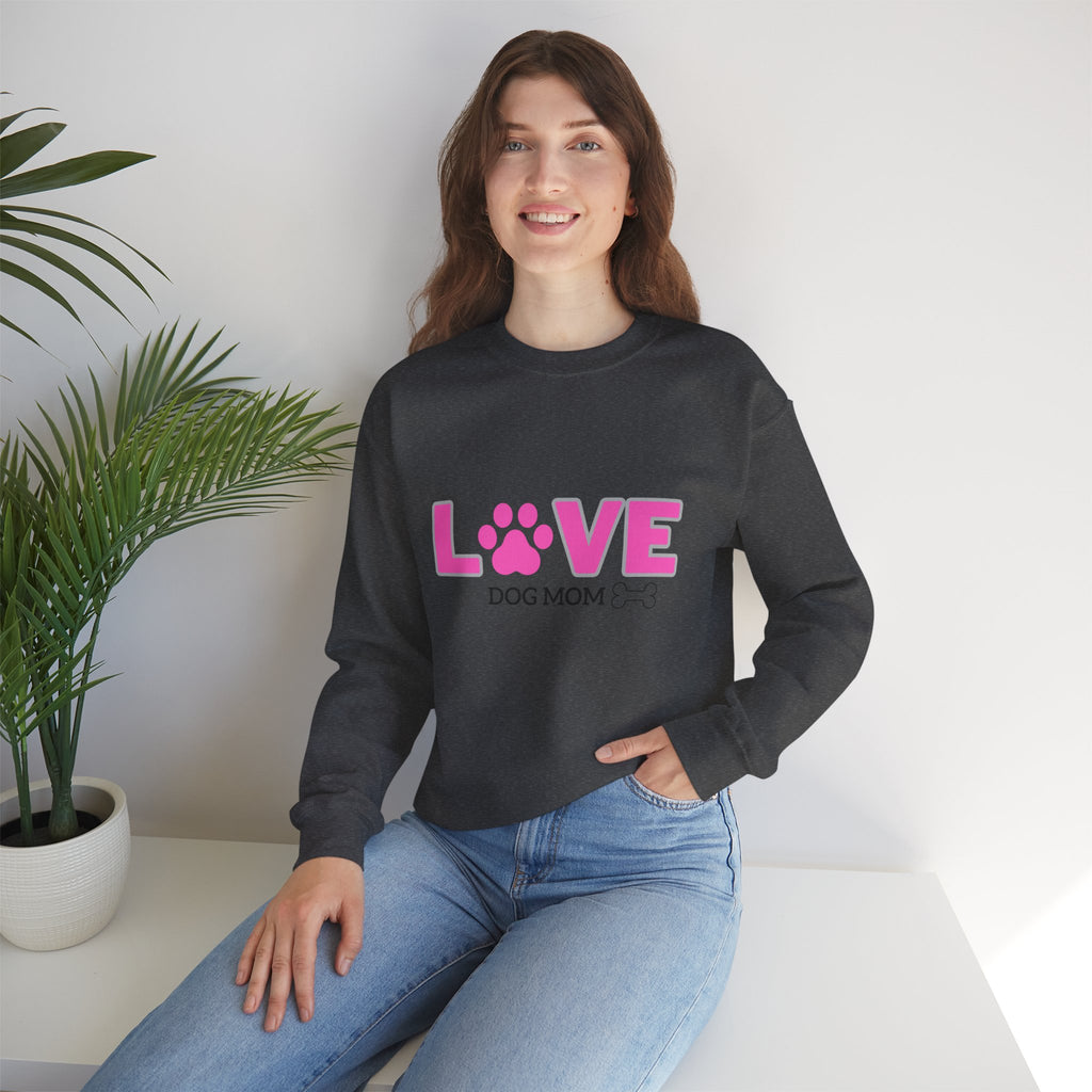 Dog Mom Love Crewneck Sweatshirt — Pink Paw Graphic