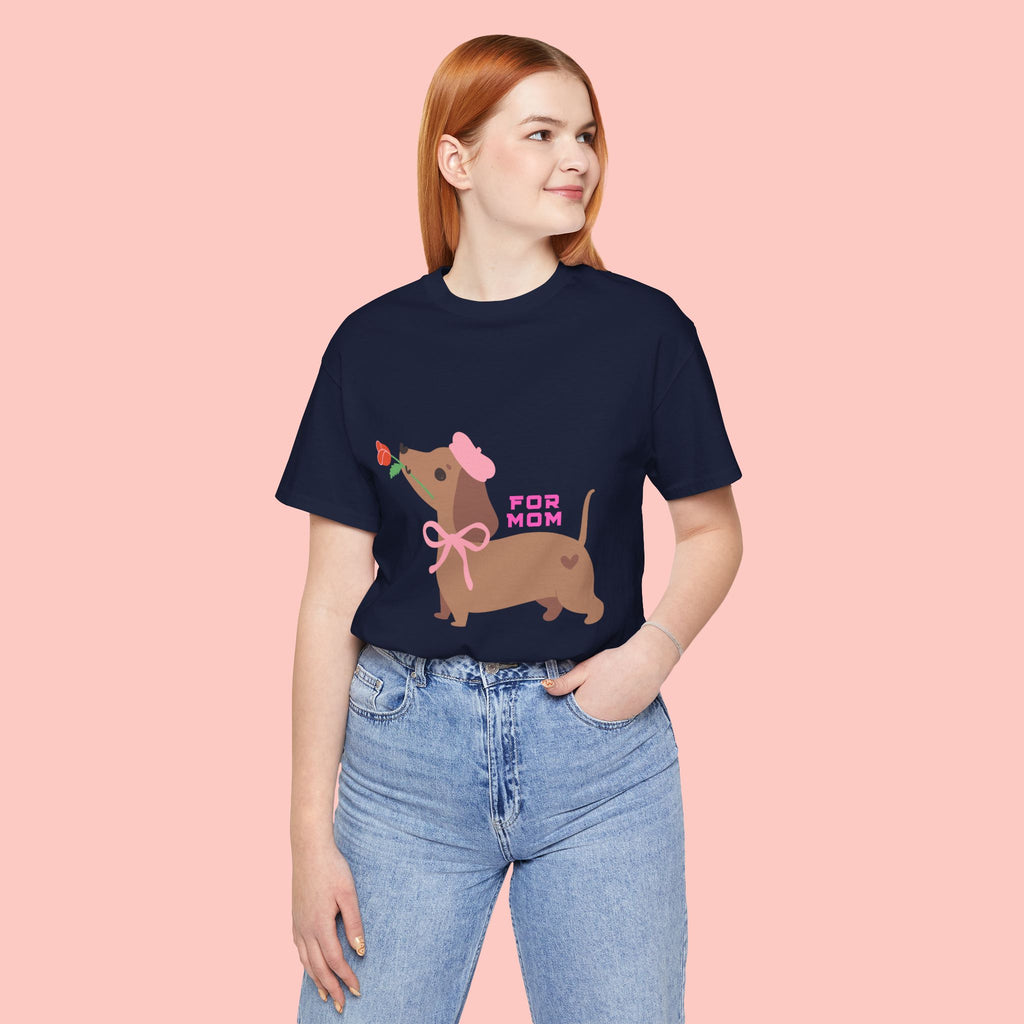 Mommy’s Dachshund Tee – Cute Dog with Rose “For Mom” Shirt