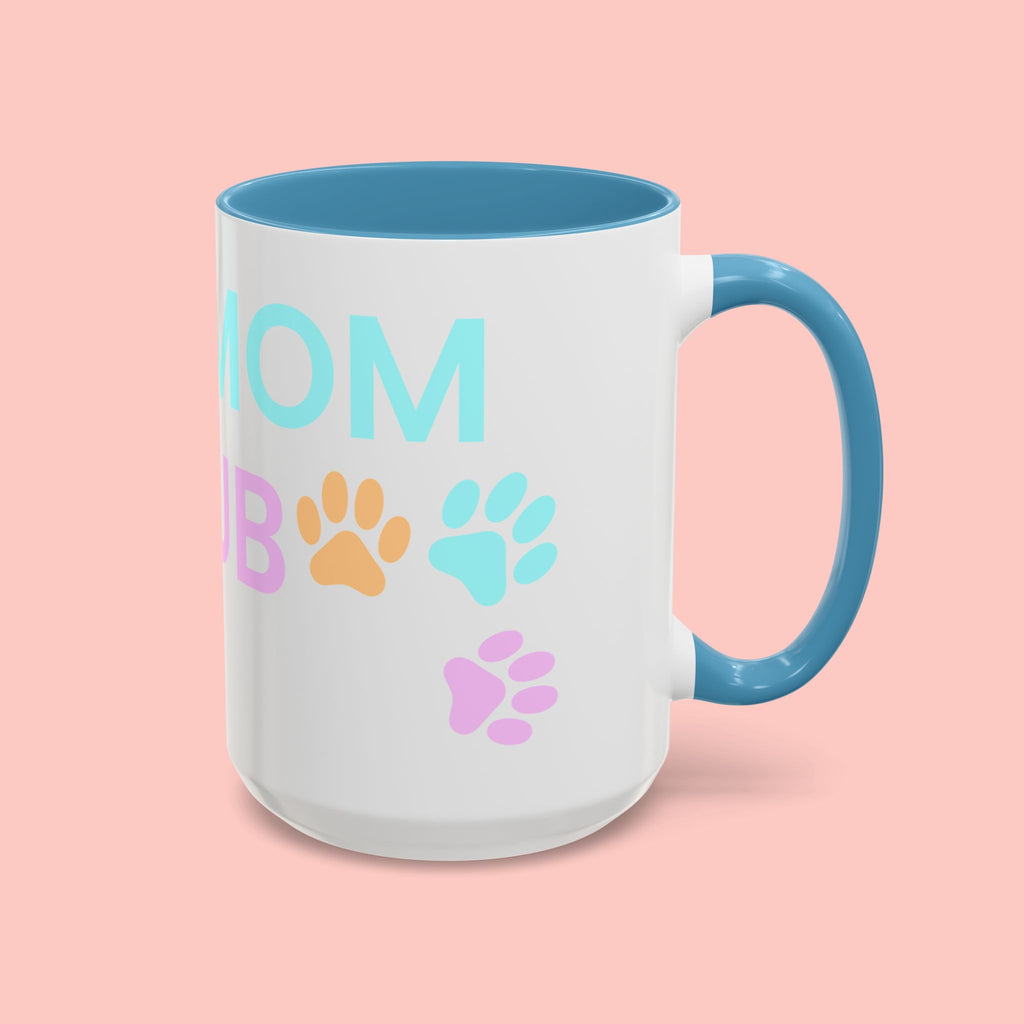 Dog Mom Club Accent Coffee Mug – Colorful Paw Print 11/15oz