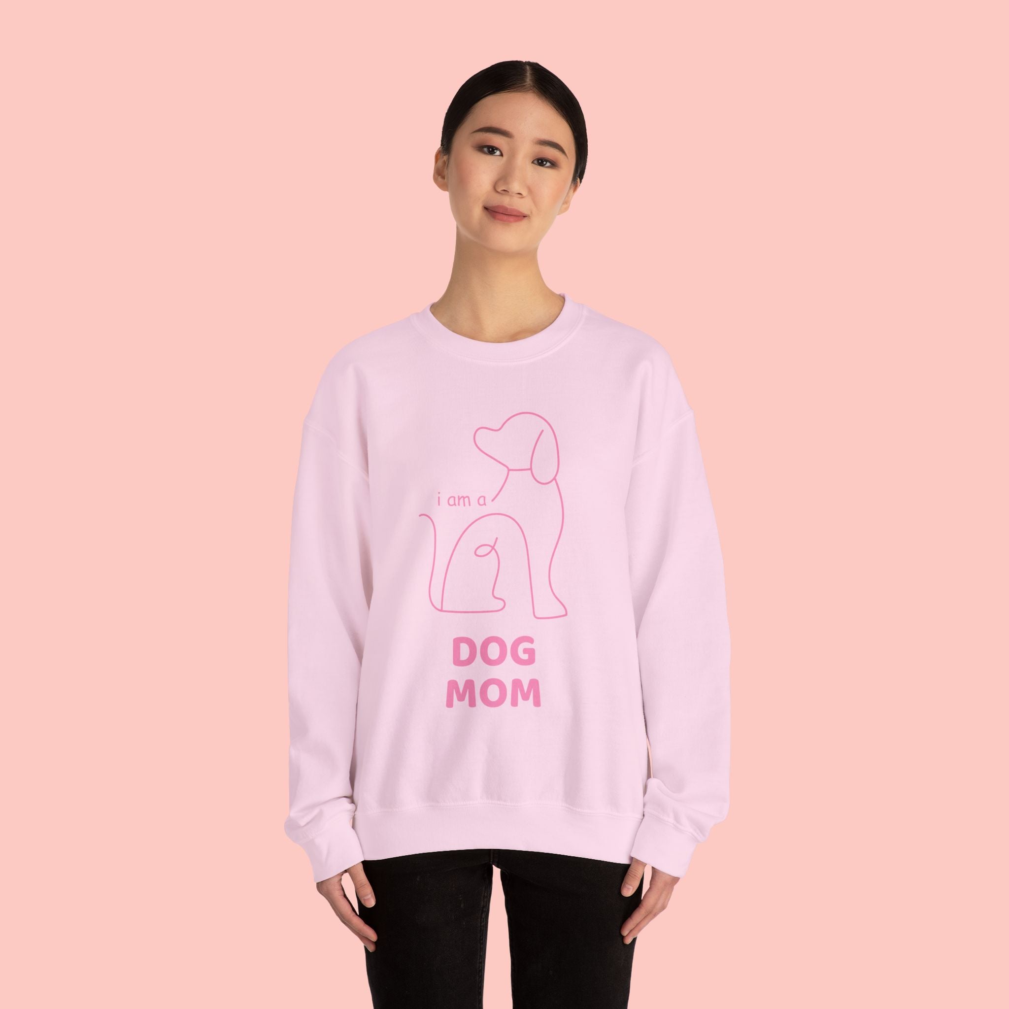 Dog Mom Crewneck Sweatshirt — "I am a Dog Mom" Minimal Line Art Pullover