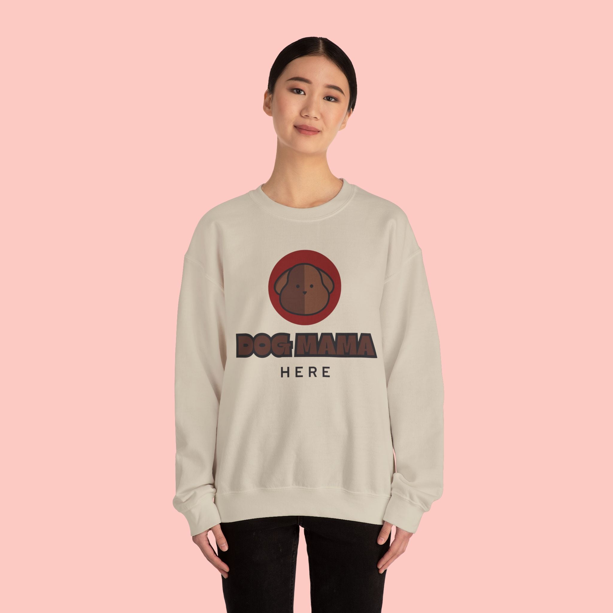 Dog Mama Crewneck Sweatshirt – Cute Brown Pup Graphic ‘Dog Mama’ Design