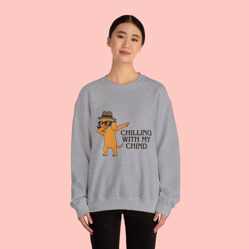 Chilling With My Chind Crewneck Sweatshirt — Funny Dab Dog Graphic Sweatshirt