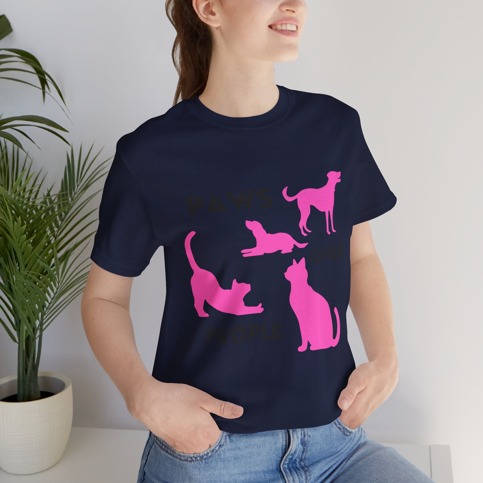 Paws Over People Tee — Pink Cats & Dogs Graphic T-Shirt