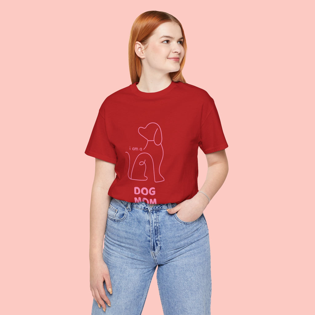 Dog Mom T‑Shirt – Minimal Pink Line Art Dog Tee