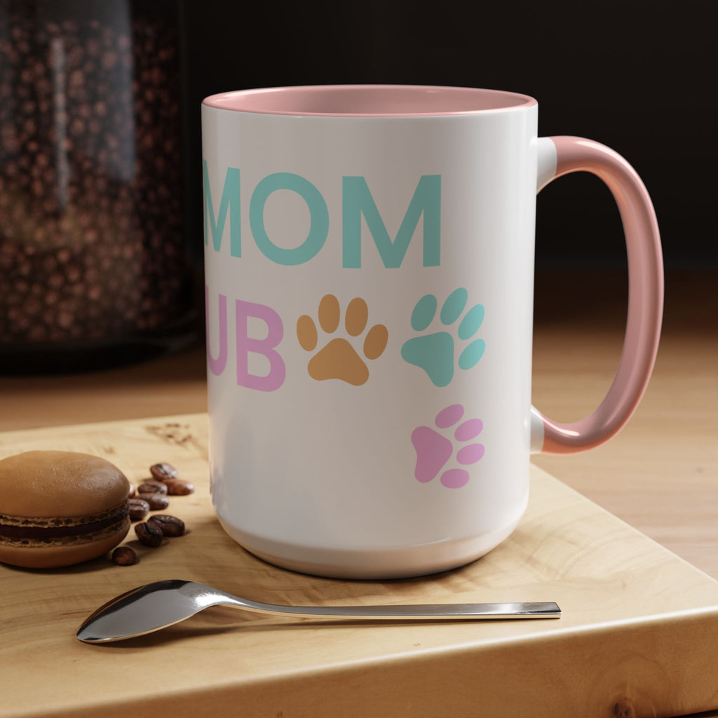 Dog Mom Club Accent Coffee Mug – Colorful Paw Print 11/15oz