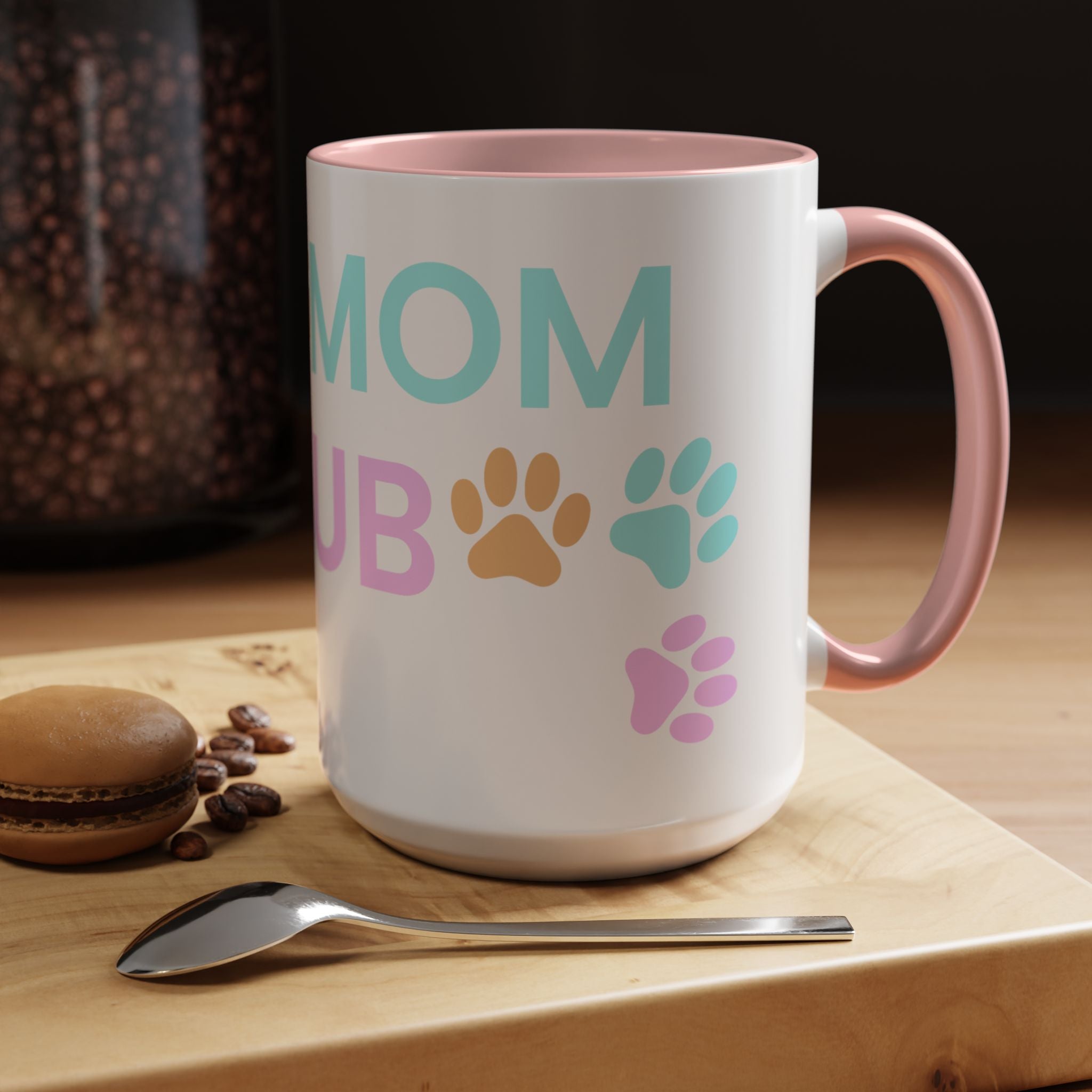 Dog Mom Club Accent Coffee Mug – Colorful Paw Print 11/15oz