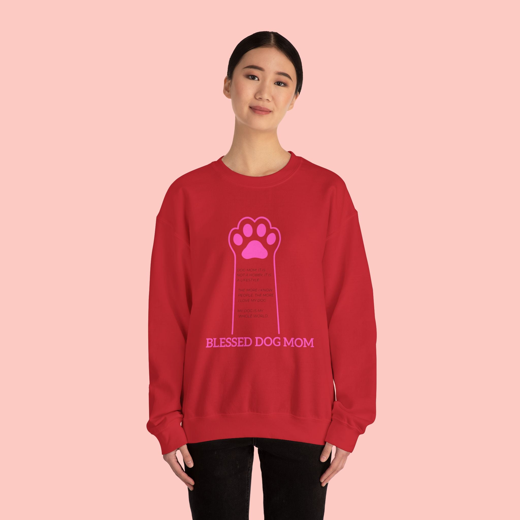 Blessed Dog Mom Crewneck Sweatshirt — Pink Paw Memorial Pullover