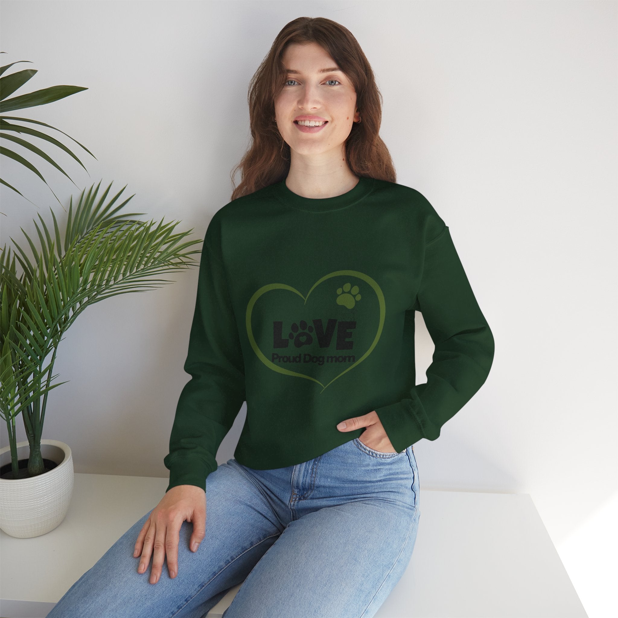 Dog Mom Heart Crewneck Sweatshirt — "LOVE Proud Dog Mom" Graphic