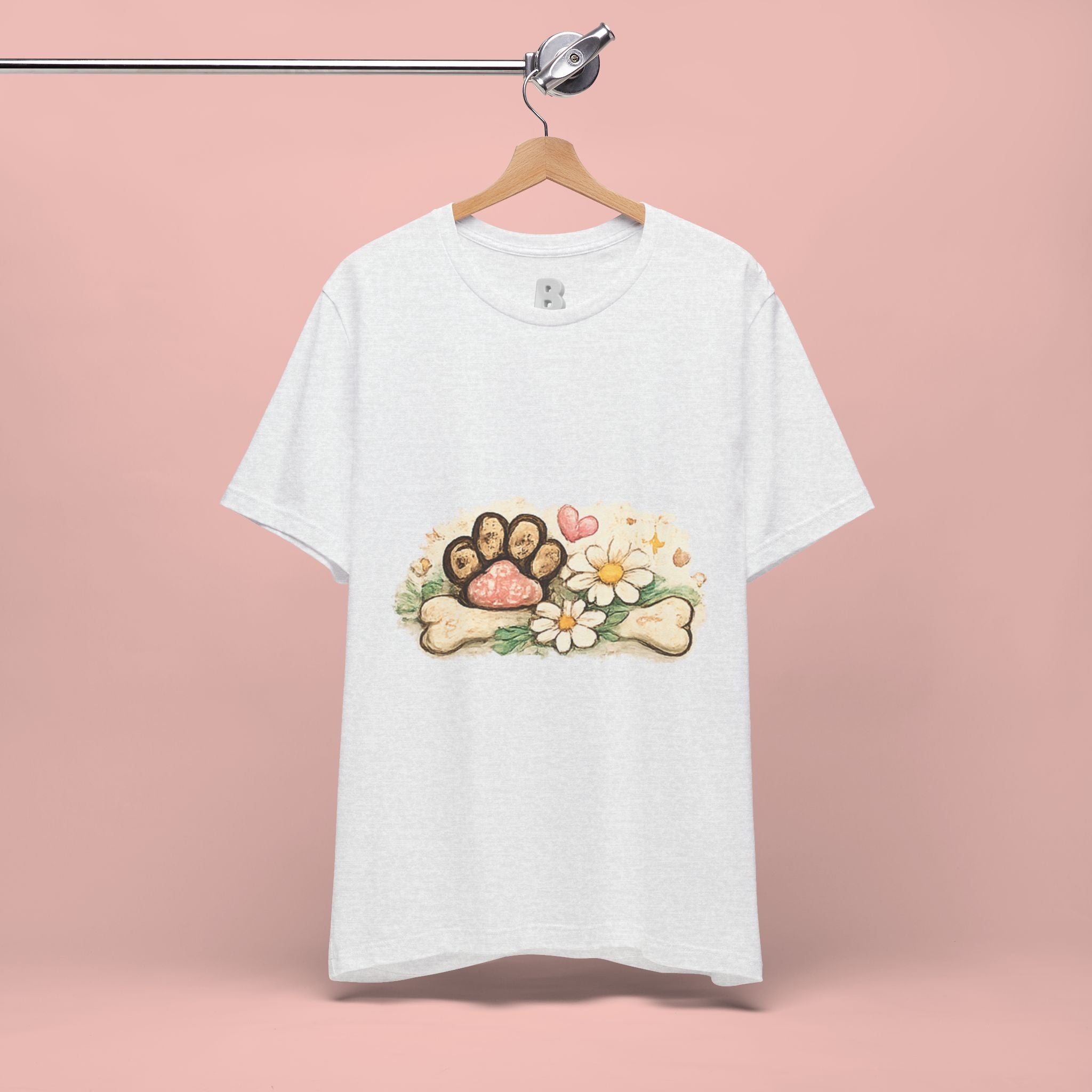 Dog Paw Floral T-Shirt — Cute Paw Print, Bone & Daisies Tee