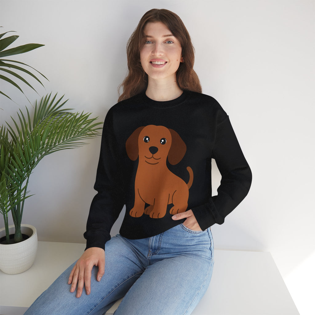 Cute Brown Puppy Sweatshirt — Cartoon Dachshund Crewneck for Dog Lovers