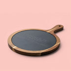 Engraved Oak Charcuterie Board with Slate Insert & Cheese Tools — "Dinner Is Served (After I Feed The Dog)"