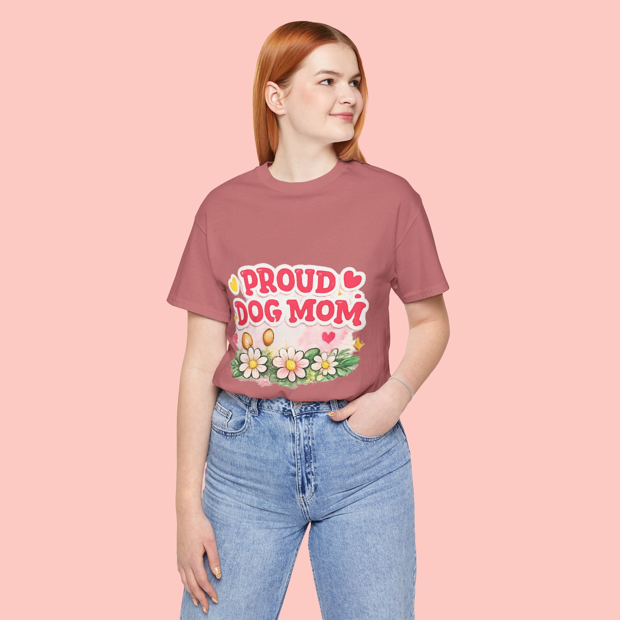 Proud Dog Mom Tee – Floral Retro Heart Design