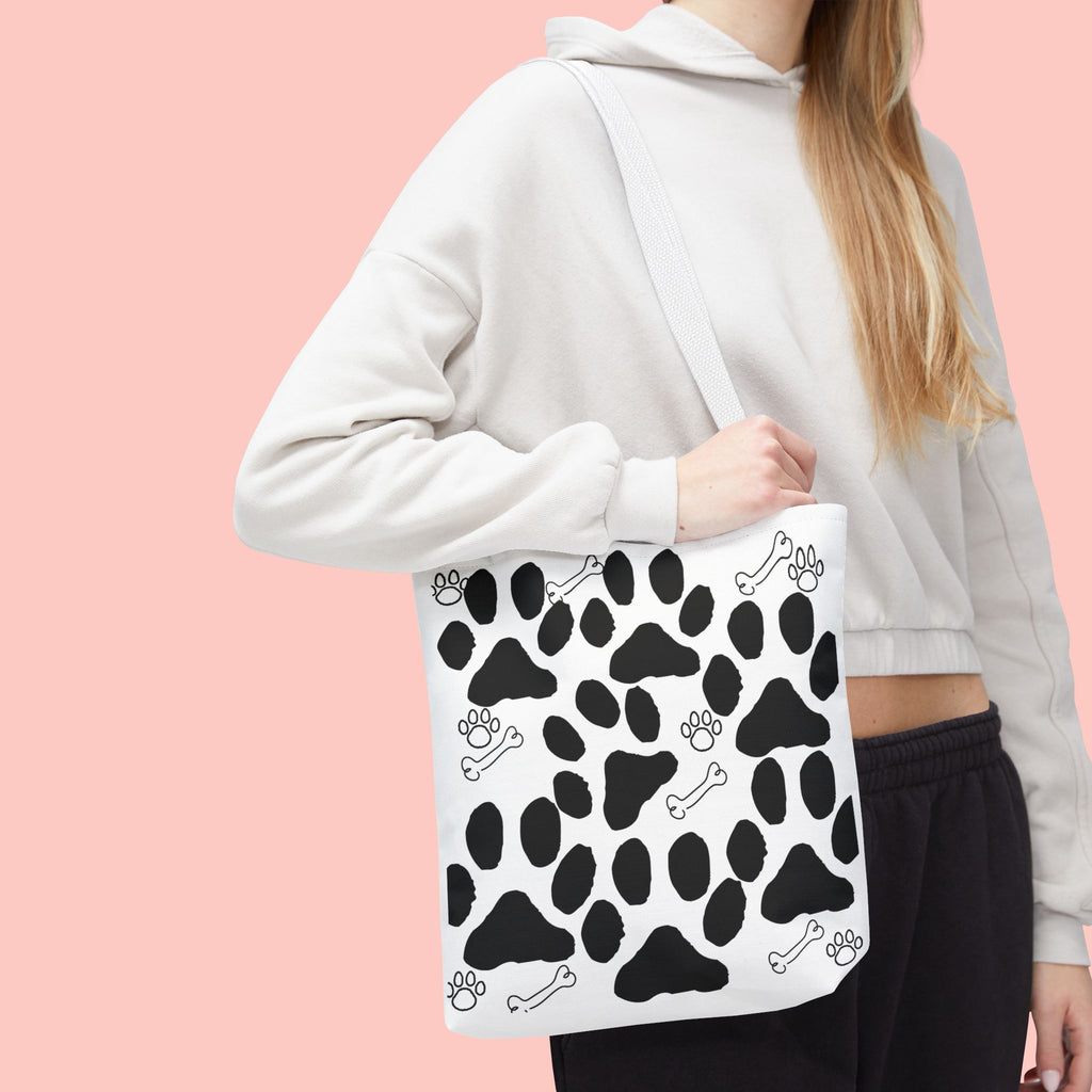 Dalmatian Paw Print Tote Bag — Dog Bones & Paw Pattern AOP Tote