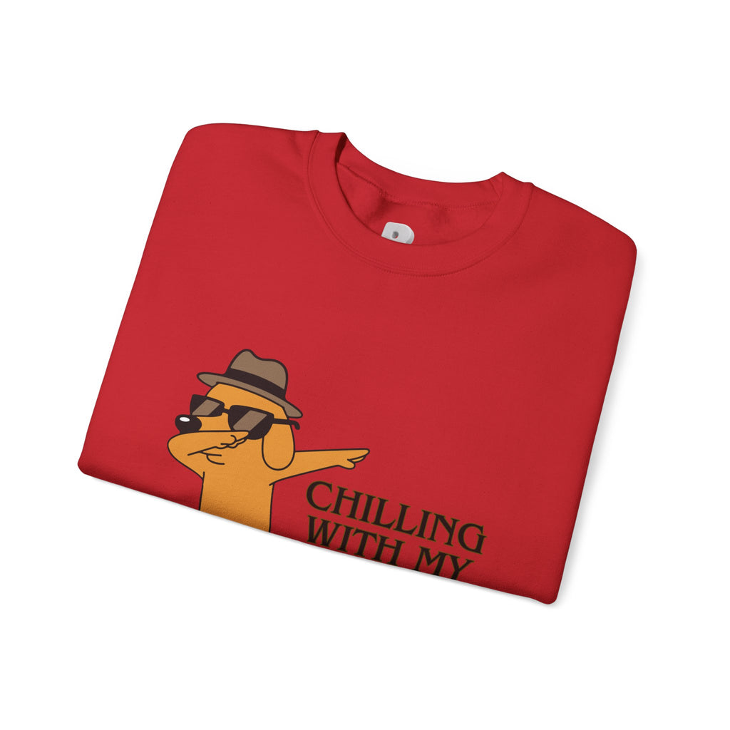 Chilling With My Chind Crewneck Sweatshirt — Funny Dab Dog Graphic Sweatshirt