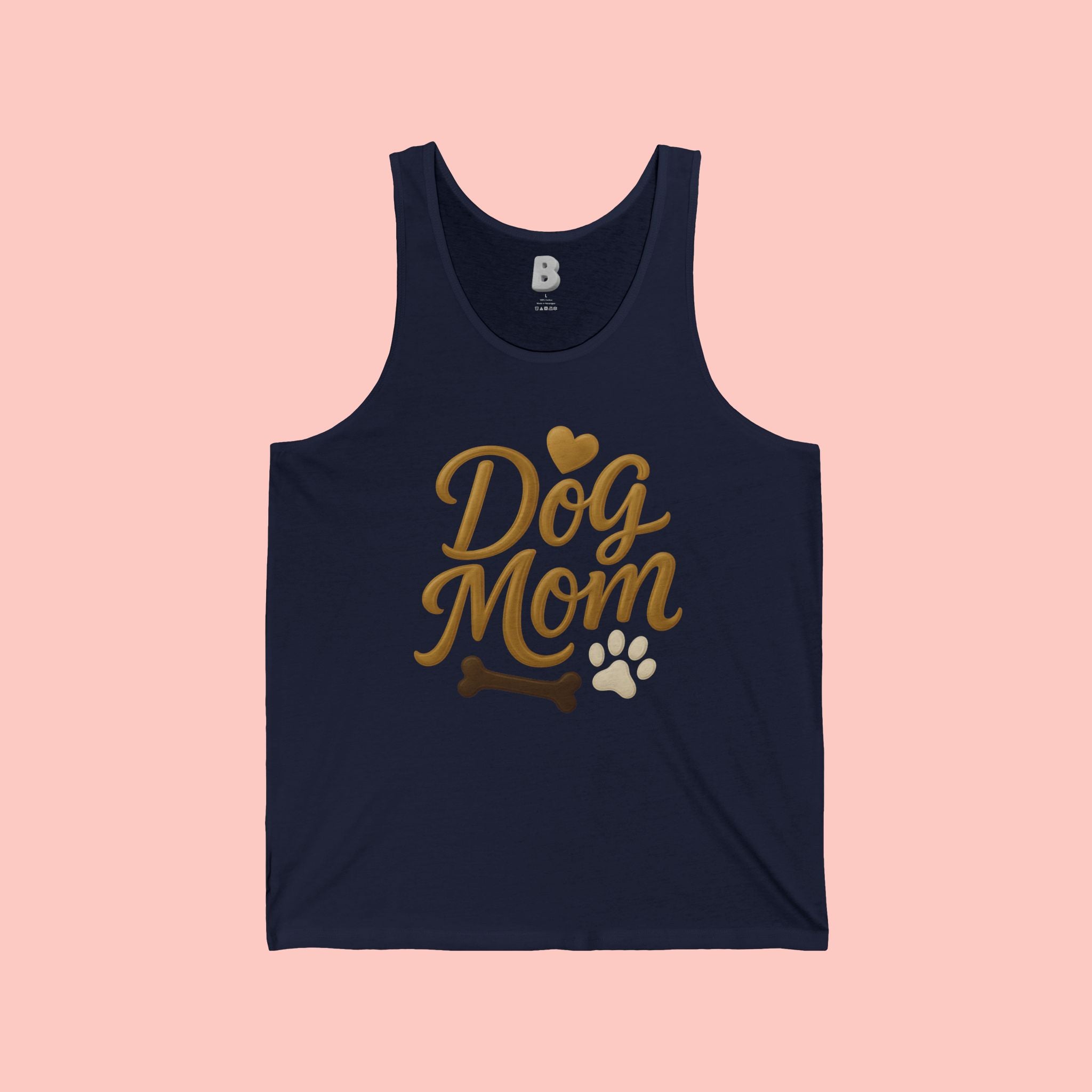 Dog Mom Tank Top - Gold Script with Paw & Bone Design
