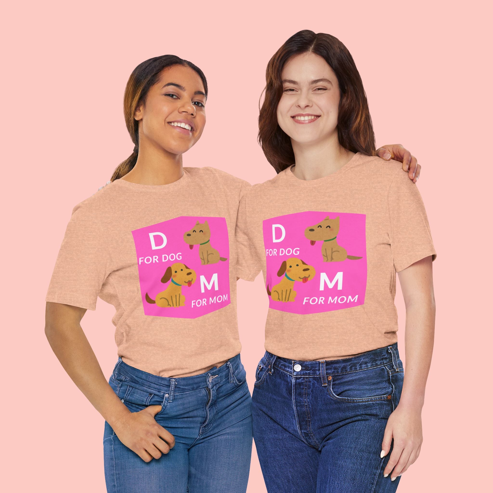 Dog Mom T-Shirt — Cute Pink "D for Dog, M for Mom" Graphic Tee