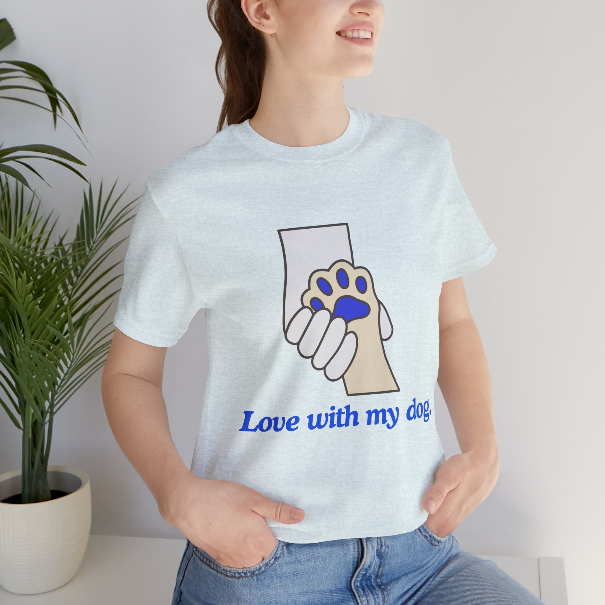Dog Lover T-Shirt — "Love with my dog." Paw Print Graphic