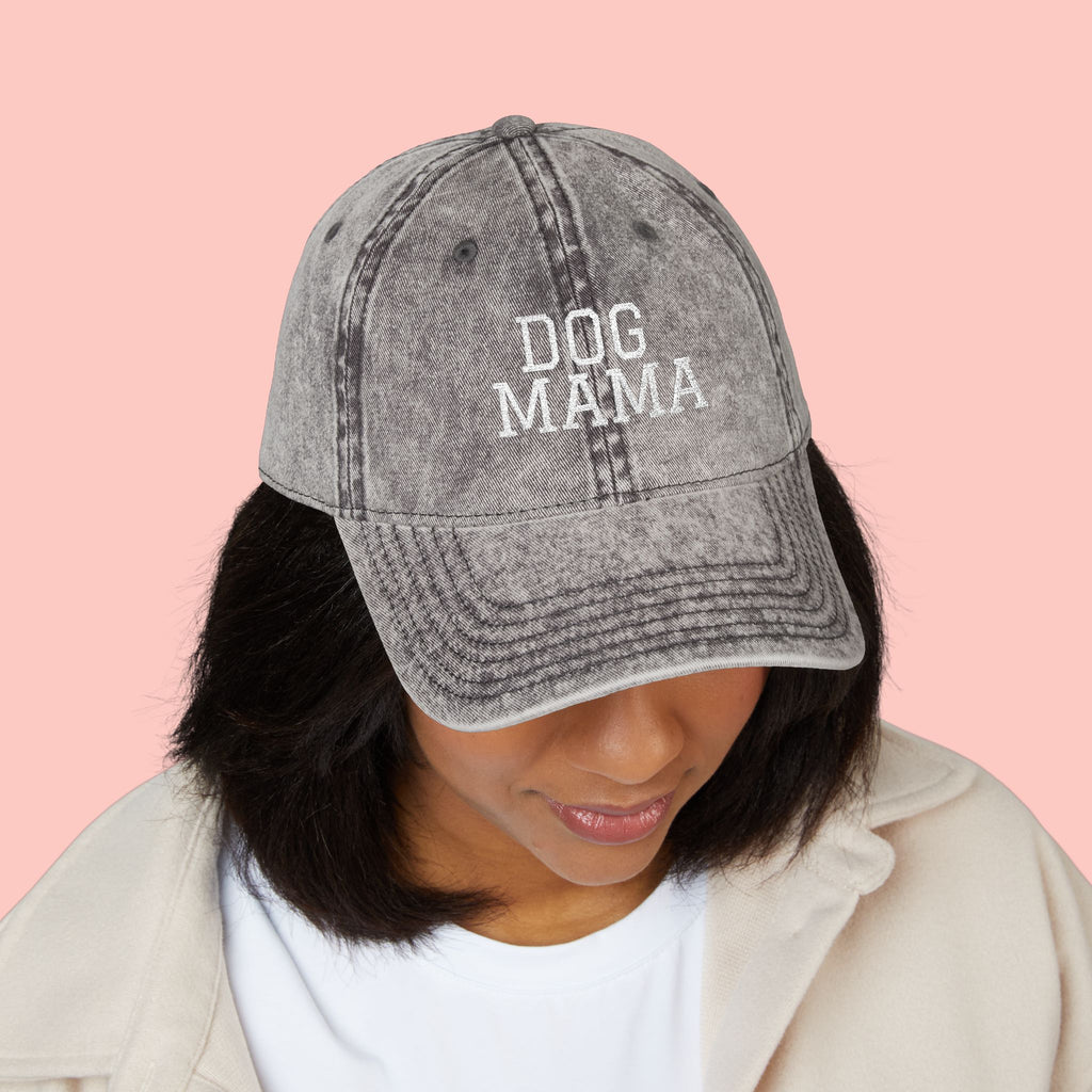 Dog Mama Vintage Embroidered Cap — Washed Baseball Hat for Dog Lovers