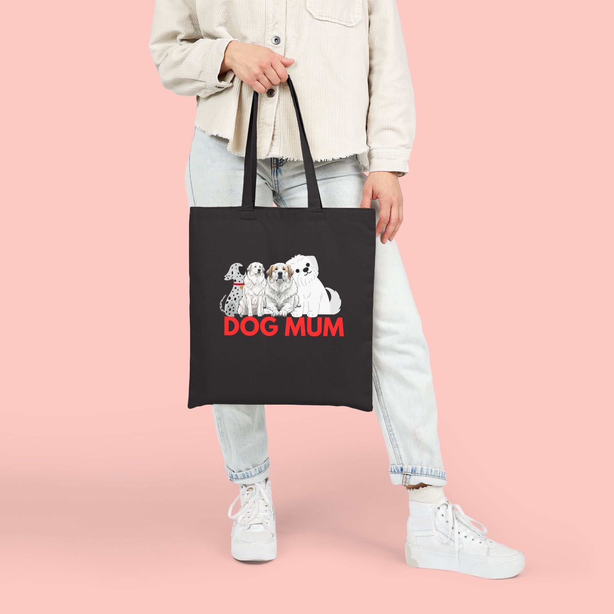 Dog Mum Canvas Tote — Cute Illustrated Dogs Cotton Shopper Bag