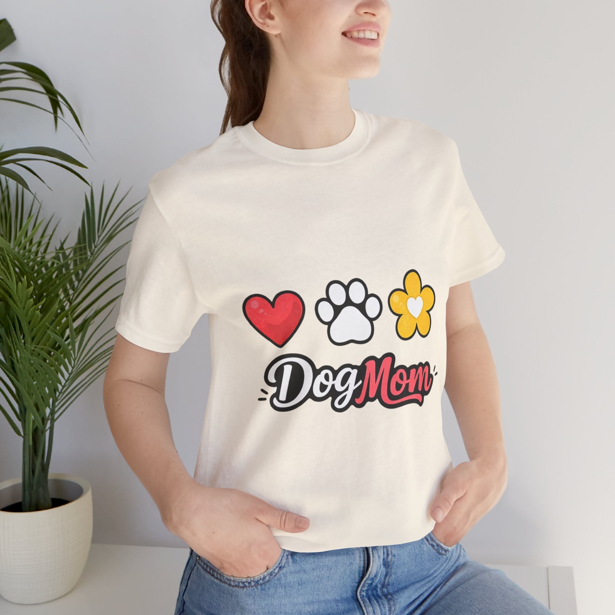 Dog Mom T-Shirt – Heart, Paw & Flower Graphic Tee