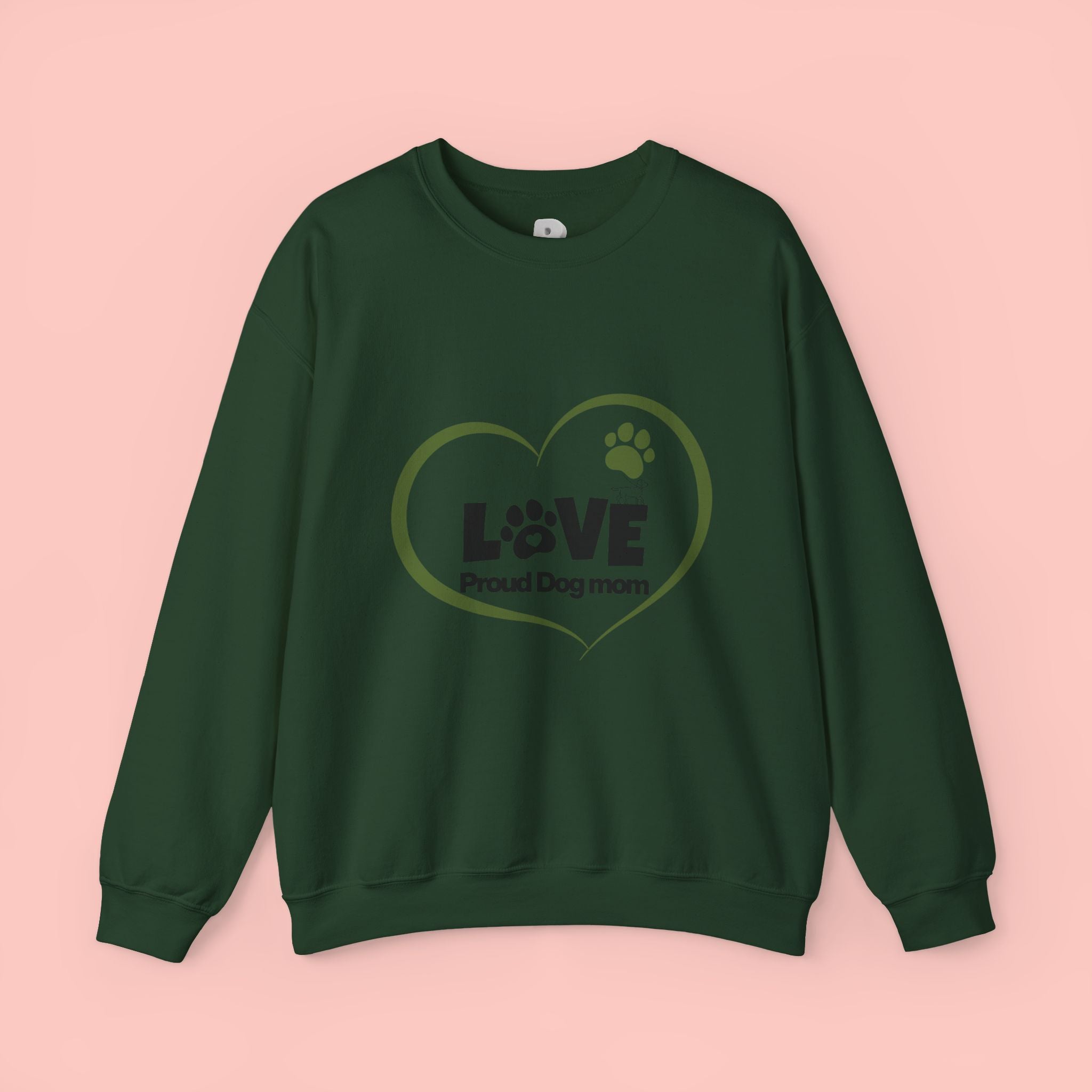 Dog Mom Heart Crewneck Sweatshirt — "LOVE Proud Dog Mom" Graphic