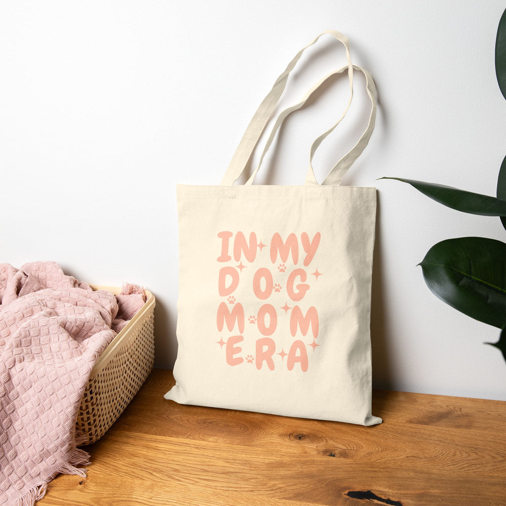 Tote Bag — "In My Dog Mom Era" Cute Pink Dog Mom Canvas Tote