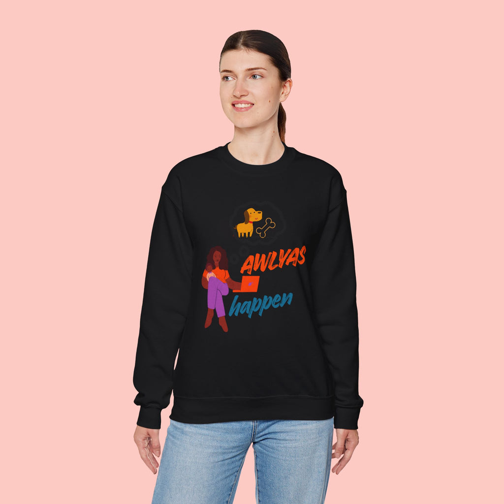 Always Happen Crewneck Sweatshirt – Funny Coffee & Snack Thought Graphic