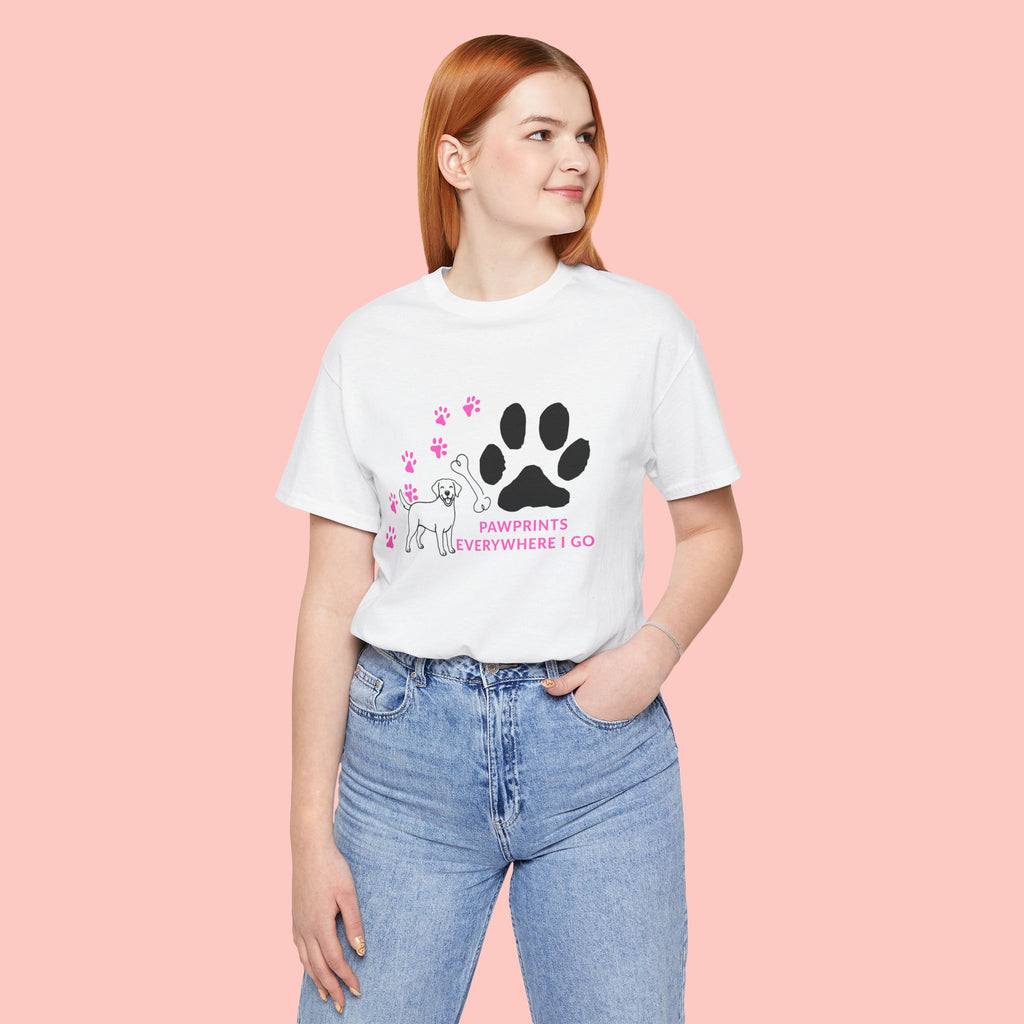 Dog Pawprint T-Shirt — "Pawprints Everywhere I Go" Cute Pet Lover Tee