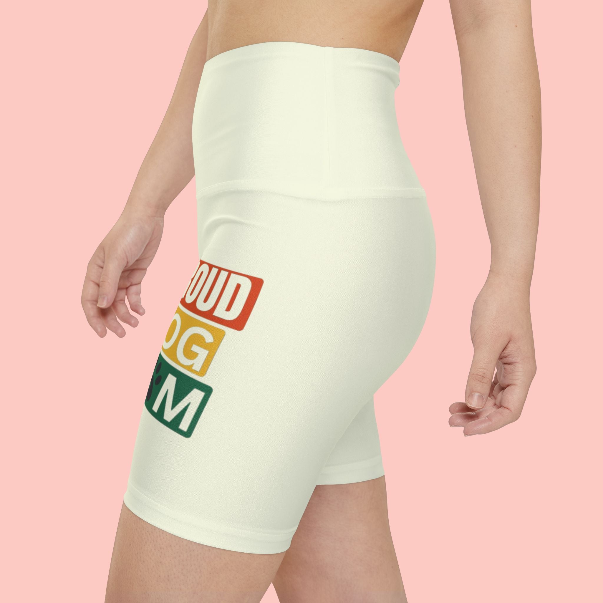 Proud Dog Mom Bike Shorts — Women's Athletic Workout Shorts with Paw Print
